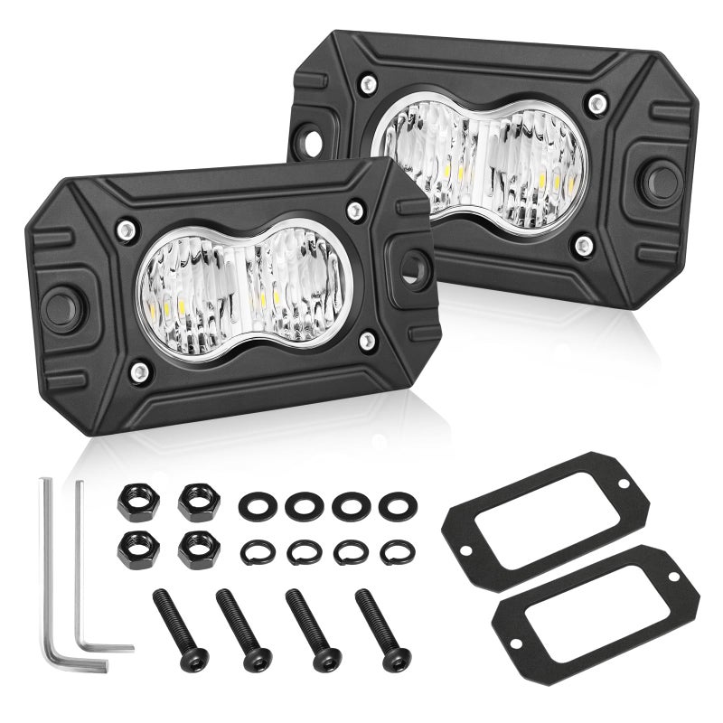 Flush Mount LED Pods AKD Part Flood CREE LED Flush Mount Bumper Lights 40W Backup Reverse Lights Offroad Driving Fog Light Pods for Trucks Pickup UTV ATV SUV